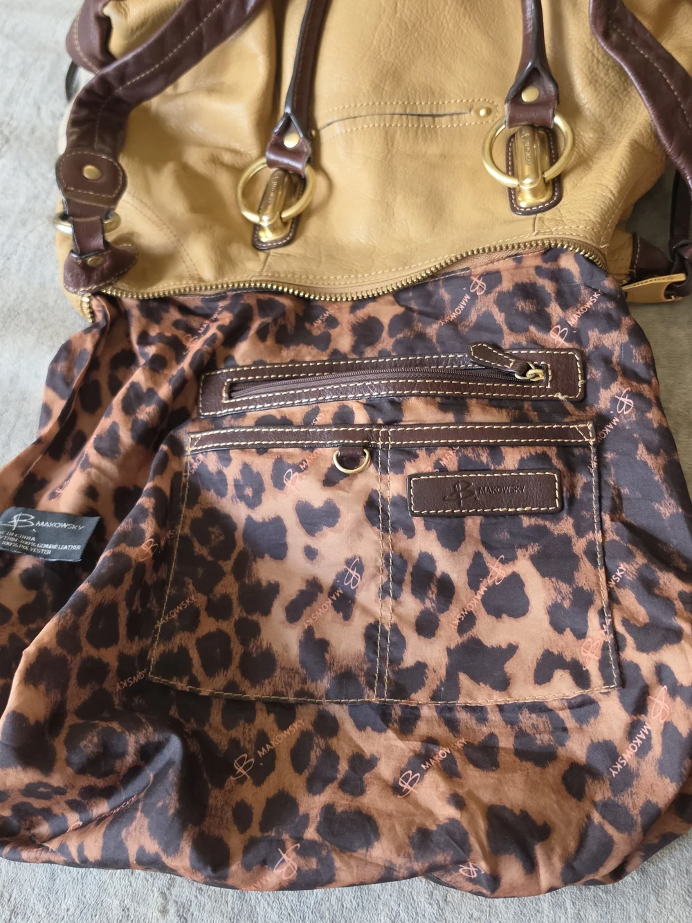 B. Makowsky Colorblock Leather Satchel cream, tan, brown Shoulder Bag